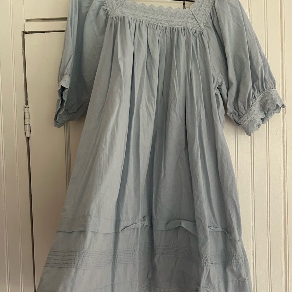 Christy Dawn Light Blue Mini Dress with Lace Trim - Picture 2 of 6